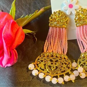 Hand beaded Indian Style Earrings - Crystals and Exquisite Design - Wow Factor!